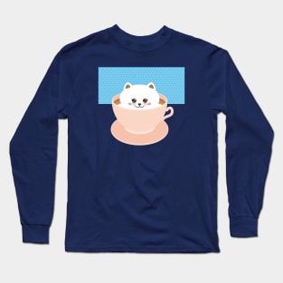 Cute Kawaii cat in pink cup of froth art coffee (1) Long Sleeve T-Shirt